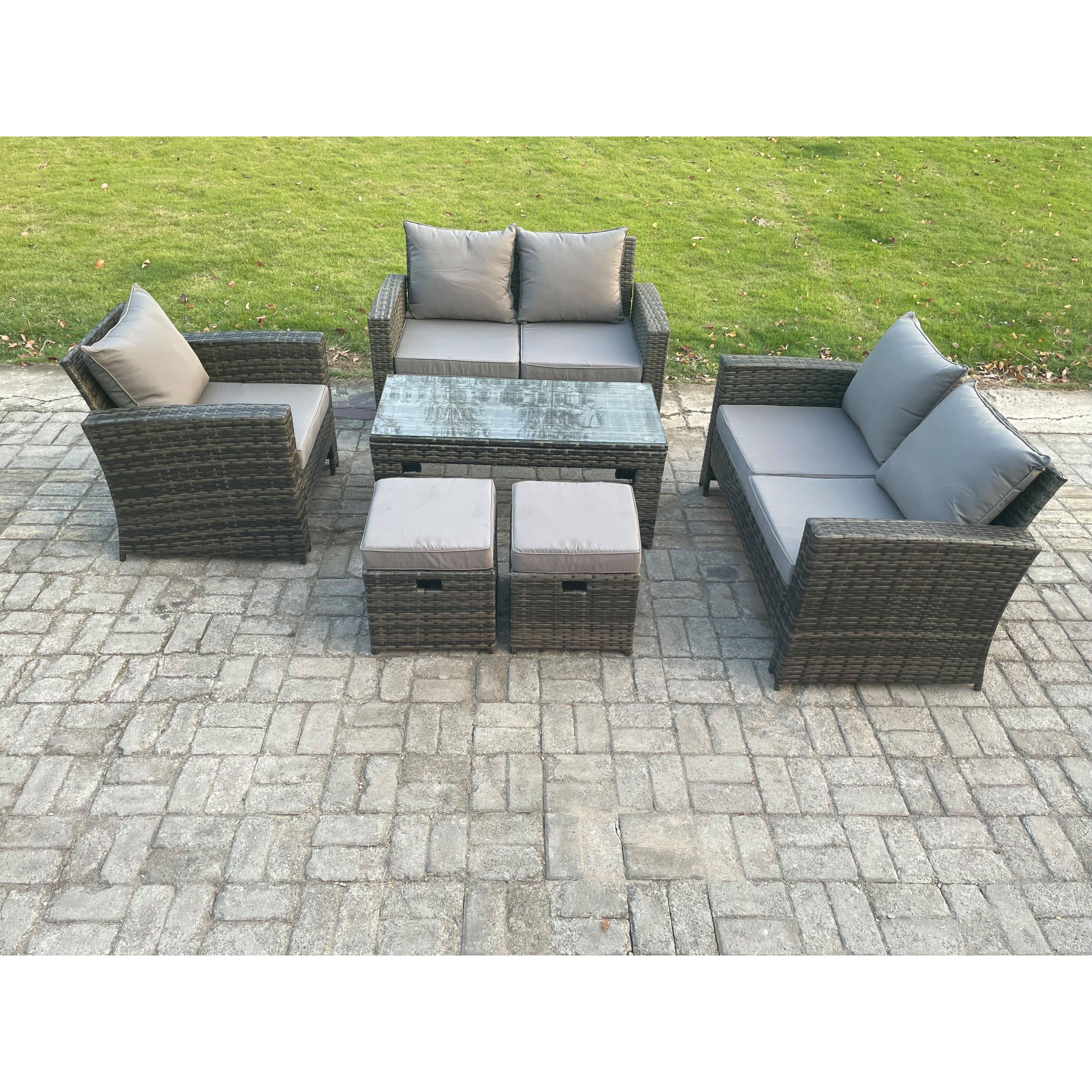 7 Seater Rattan Outdoor Garden Furniture Sofa Set with Coffee Table 2 Small Footstool Dark Grey Mixed - image 1