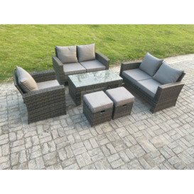 7 Seater Rattan Outdoor Garden Furniture Sofa Set with Coffee Table 2 Small Footstool Dark Grey Mixed - thumbnail 2