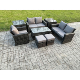 7 Seater Outdoor Rattan Patio Furniture Set Garden Lounge Sofa Set with 2 Side Tables 2 Small Footstools Coffee Table Dark Grey Mixed - thumbnail 2