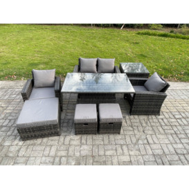 High Back Rattan Garden Furniture Sofa Sets with Height Adjustable Rising Lifting Table Side Table - thumbnail 2