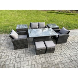 Rattan Garden Furniture Sofa Sets with Height Adjustable Rising Lifting Table 2 Side Tables 2 Small Footstools - thumbnail 2