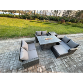 Outdoor Garden Dining Sets 7 Seater Rattan Patio Furniture Sofa Set with Gas Firepit Table Double Seat Sofa Side Table - thumbnail 2