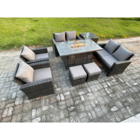 Wicker PE Rattan Garden Furniture Sets 8 Seater Patio Outdoor Gas Firepit Dining Table Heater Set with Double Seat Sofa - thumbnail 2