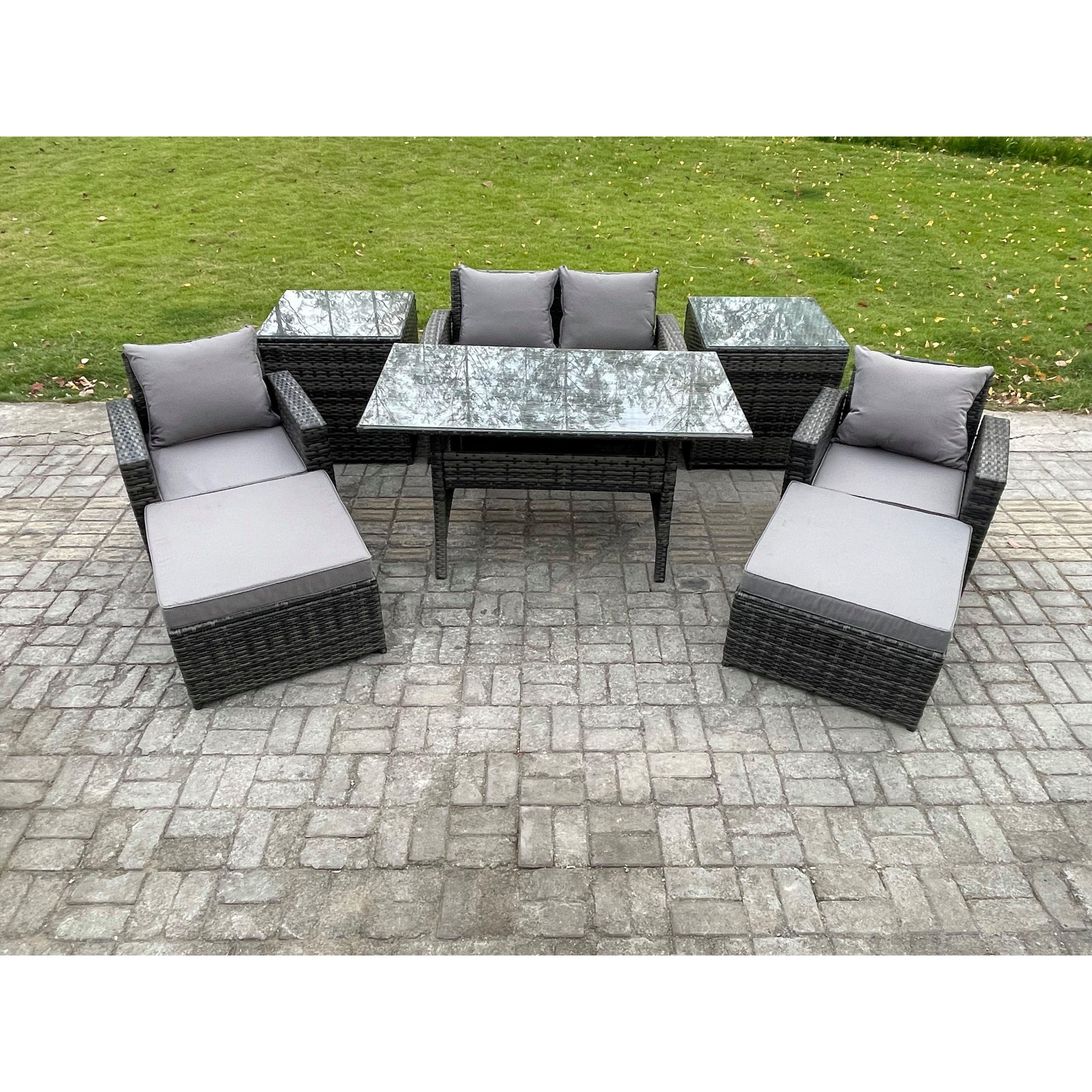 Outdoor Lounge Sofa Garden Furniture Set Rattan Rectangular Dining Table with Double Seat Sofa Armchair 2 Side Tables - image 1