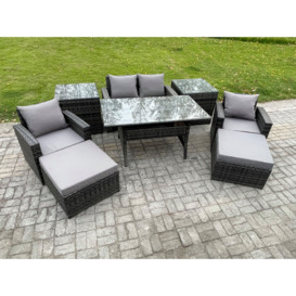 Outdoor Lounge Sofa Garden Furniture Set Rattan Rectangular Dining Table with Double Seat Sofa Armchair 2 Side Tables - thumbnail 2