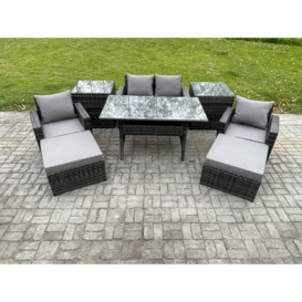 Outdoor Lounge Sofa Garden Furniture Set Rattan Rectangular Dining Table with Double Seat Sofa Armchair 2 Side Tables - thumbnail 1