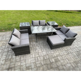 Wicker PE Rattan Garden Furniture Sets Outdoor Lounge Sofa Set with Oblong Dining Table Double Seat Sofa 2 Side Tables - thumbnail 2