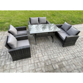 Rattan Garden Furniture Set 6 Seater Patio Outdoor Lounge Sofa Set with Oblong Dining Table Double Seat Sofa Dark Grey - thumbnail 2