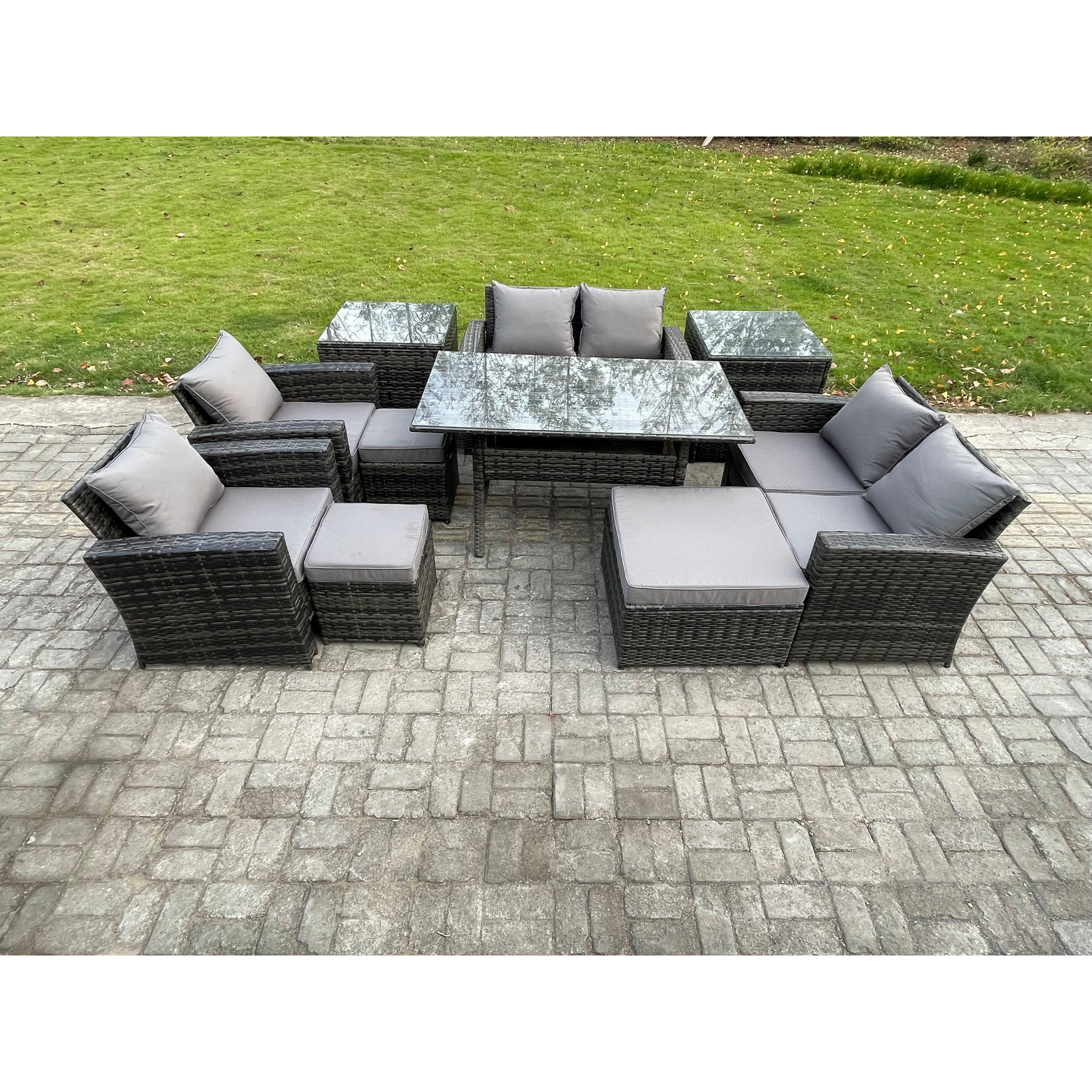Garden Furniture Sets 10 Pieces Rattan Furniture Handmade Wicker Patio Sofa Set with 3 Footstools 2 Side Tables - image 1