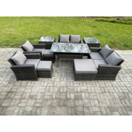 Garden Furniture Sets 10 Pieces Rattan Furniture Handmade Wicker Patio Sofa Set with 3 Footstools 2 Side Tables - thumbnail 1