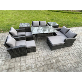 Garden Furniture Sets 10 Pieces Rattan Furniture Handmade Wicker Patio Sofa Set with 3 Footstools 2 Side Tables - thumbnail 2
