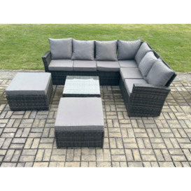 8 Seater Wicker PE Outdoor Garden Furniture Set High Back Rattan Corner Sofa Set with 2 Big Footstool Square Coffee Table - thumbnail 2