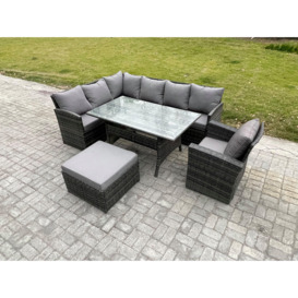 8 Seater Outdoor Rattan Garden Furniture Set with Rectangular Dining Table Big Footstool Armchair Patio Corner Sofa Set - thumbnail 1