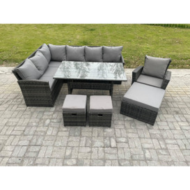 10 Seater Outdoor Rattan Garden Furniture Set with Rectangular Dining Table 3 Footstool Armchiar Wicker Corner Sofa Set - thumbnail 2