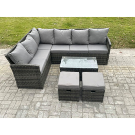 Rattan Lounge Corner Sofa Set Wicker Outdoor Garden Furniture Set with Rectangular Coffee Table 2 Small Footstools - thumbnail 3