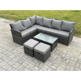Rattan Lounge Corner Sofa Set Wicker Outdoor Garden Furniture Set with Rectangular Coffee Table 2 Small Footstools - thumbnail 1
