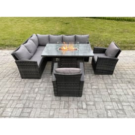 Rattan Garden Furniture High Back Corner Sofa Gas Fire Pit Dining Table Sets Gas Heater with 2 Armchairs 8 Seater - thumbnail 2