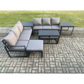 Aluminium 9 Seater Garden Furniture Outdoor Patio Sofa Set with Rectangular Coffee Table 3 Footstools 2 Side Tables Dark Grey - thumbnail 2