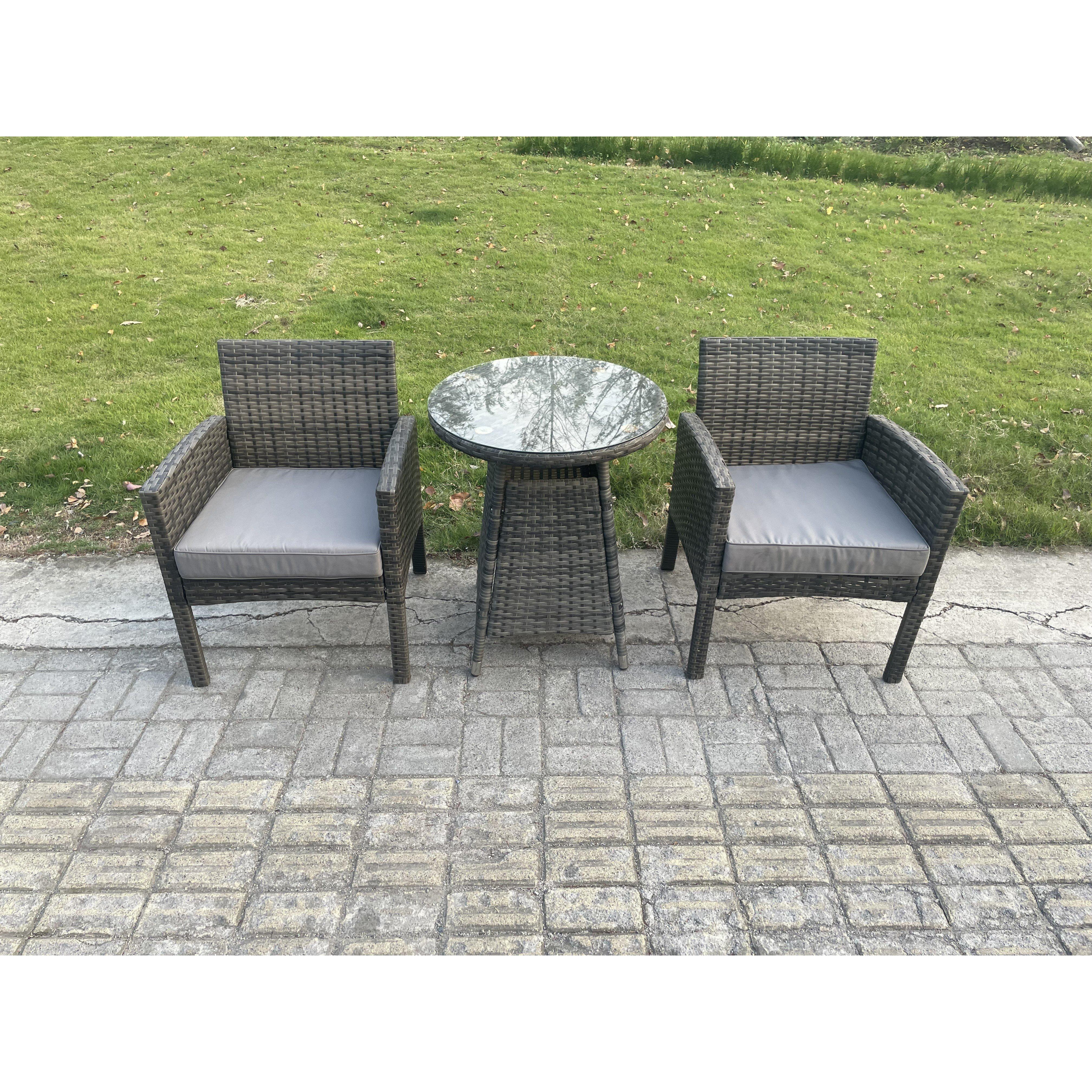 Wicker PE Outdoor Rattan Garden Furniture Arm Chair And Table Dining Sets 2 Seater Small Round Table Dark Grey Mixed - image 1