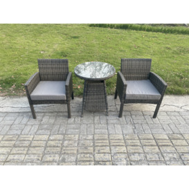 Wicker PE Outdoor Rattan Garden Furniture Arm Chair And Table Dining Sets 2 Seater Small Round Table Dark Grey Mixed - thumbnail 1