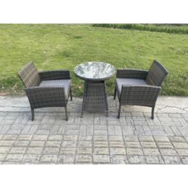 Wicker PE Outdoor Rattan Garden Furniture Arm Chair And Table Dining Sets 2 Seater Small Round Table Dark Grey Mixed - thumbnail 3
