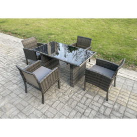 Wicker PE Outdoor Rattan Garden Furniture Arm Chair And Table Dining Sets 4 Seater Rectangular Table Dark Grey Mixed