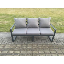 Aluminium Outdoor Garden Furniture Set Lounge Sofa 2 PC Chairs Square Coffee Table Sets with Side Table Dark Grey - thumbnail 3