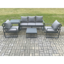 Aluminium Outdoor Garden Furniture Set Lounge Sofa 2 PC Chairs Square Coffee Table Sets with Side Table Dark Grey - thumbnail 1