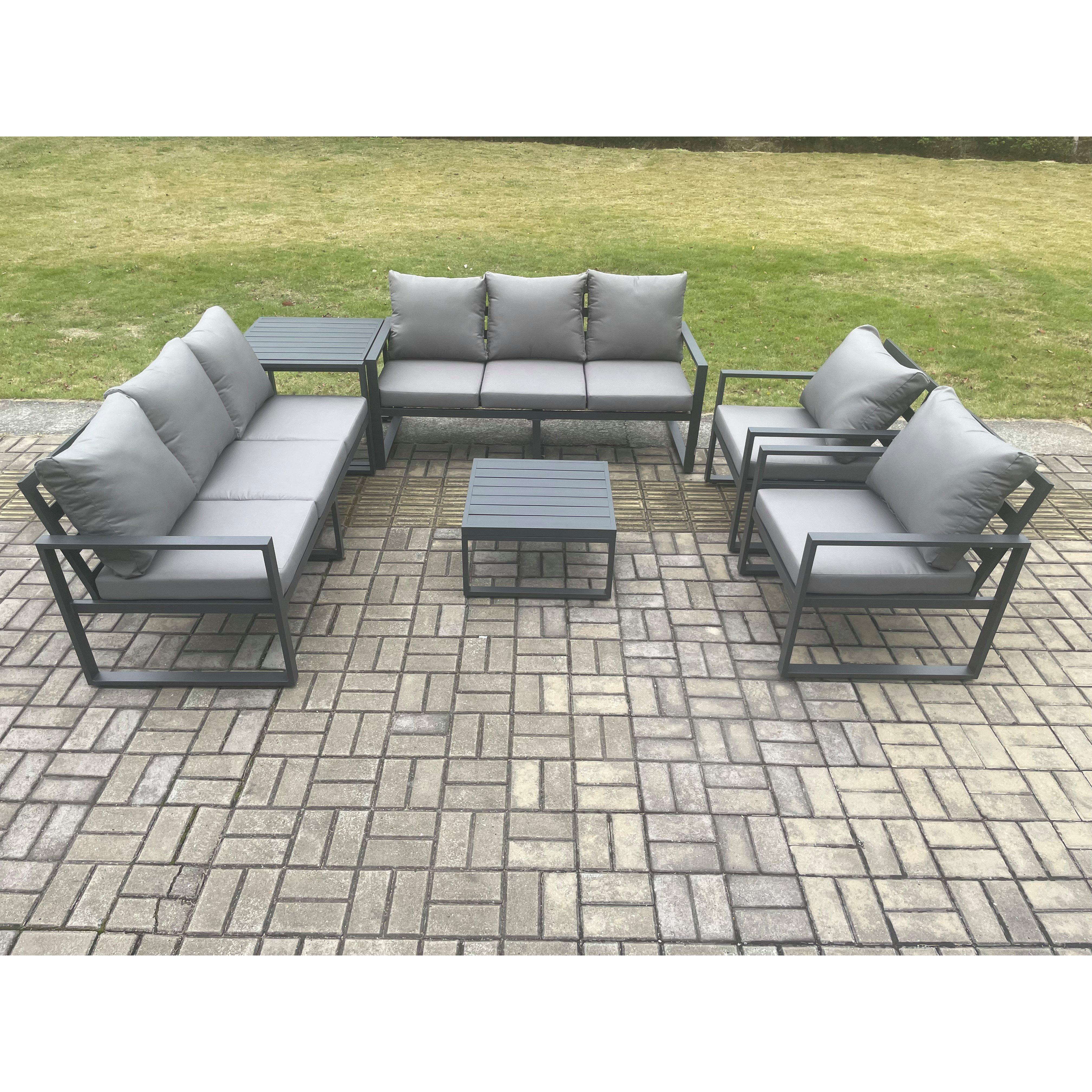 Aluminium Outdoor Lounge Sofa Set Garden Furniture Sets with Square Coffee Table 2 Chairs Side Table Dark Grey 8 Seater - image 1