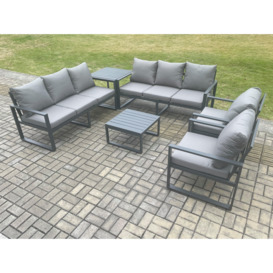 Aluminium Outdoor Lounge Sofa Set Garden Furniture Sets with Square Coffee Table 2 Chairs Side Table Dark Grey 8 Seater - thumbnail 3