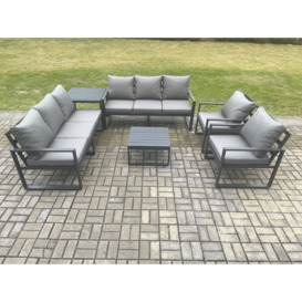Aluminium Outdoor Lounge Sofa Set Garden Furniture Sets with Square Coffee Table 2 Chairs Side Table Dark Grey 8 Seater - thumbnail 1