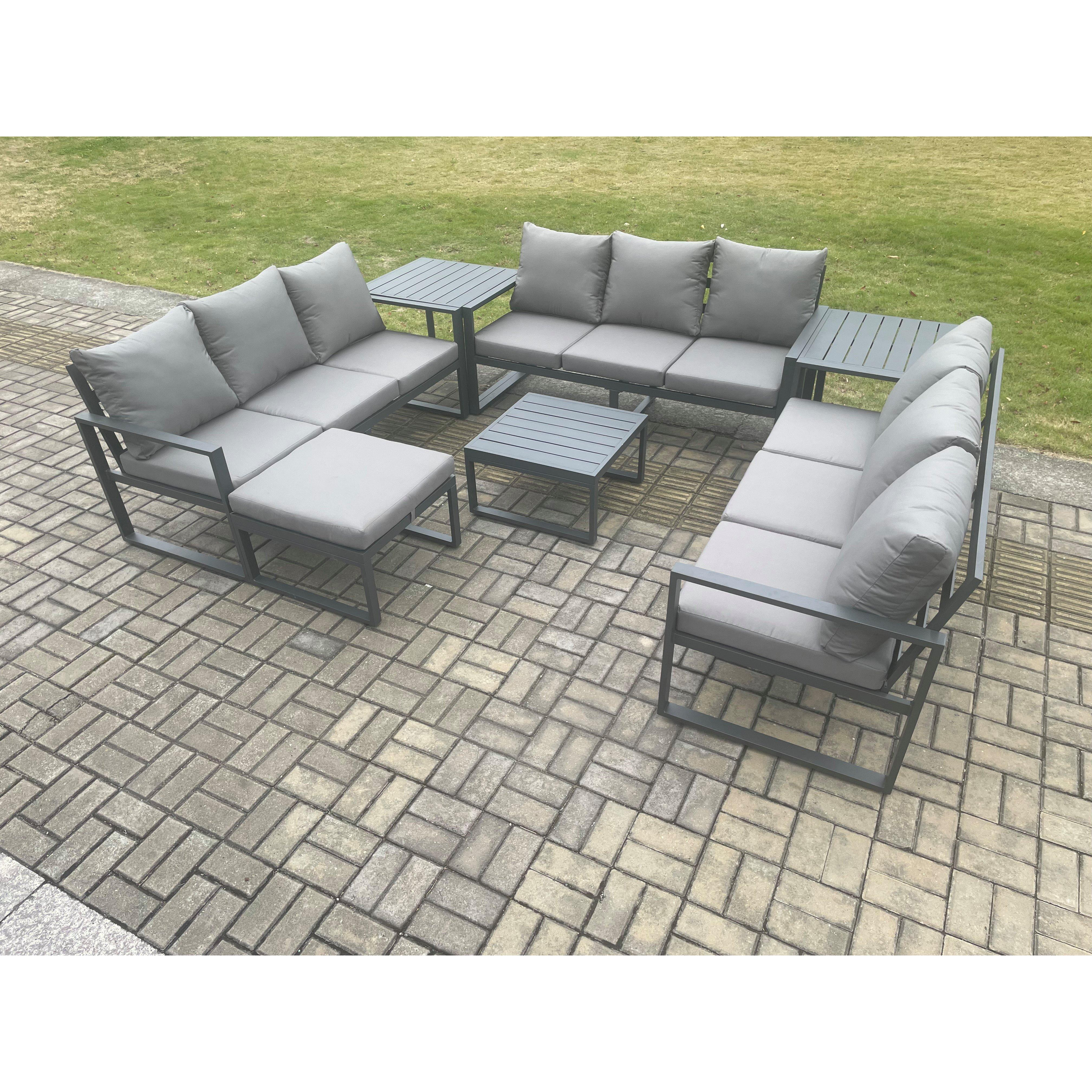 Aluminium 10 Seater Outdoor Garden Furniture Set Patio Lounge Sofa with Coffee Table 2 Side Tables Big Footstool Conservatory Set - image 1