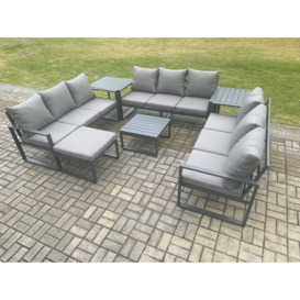 Aluminium 10 Seater Outdoor Garden Furniture Set Patio Lounge Sofa with Coffee Table 2 Side Tables Big Footstool Conservatory Set - thumbnail 2
