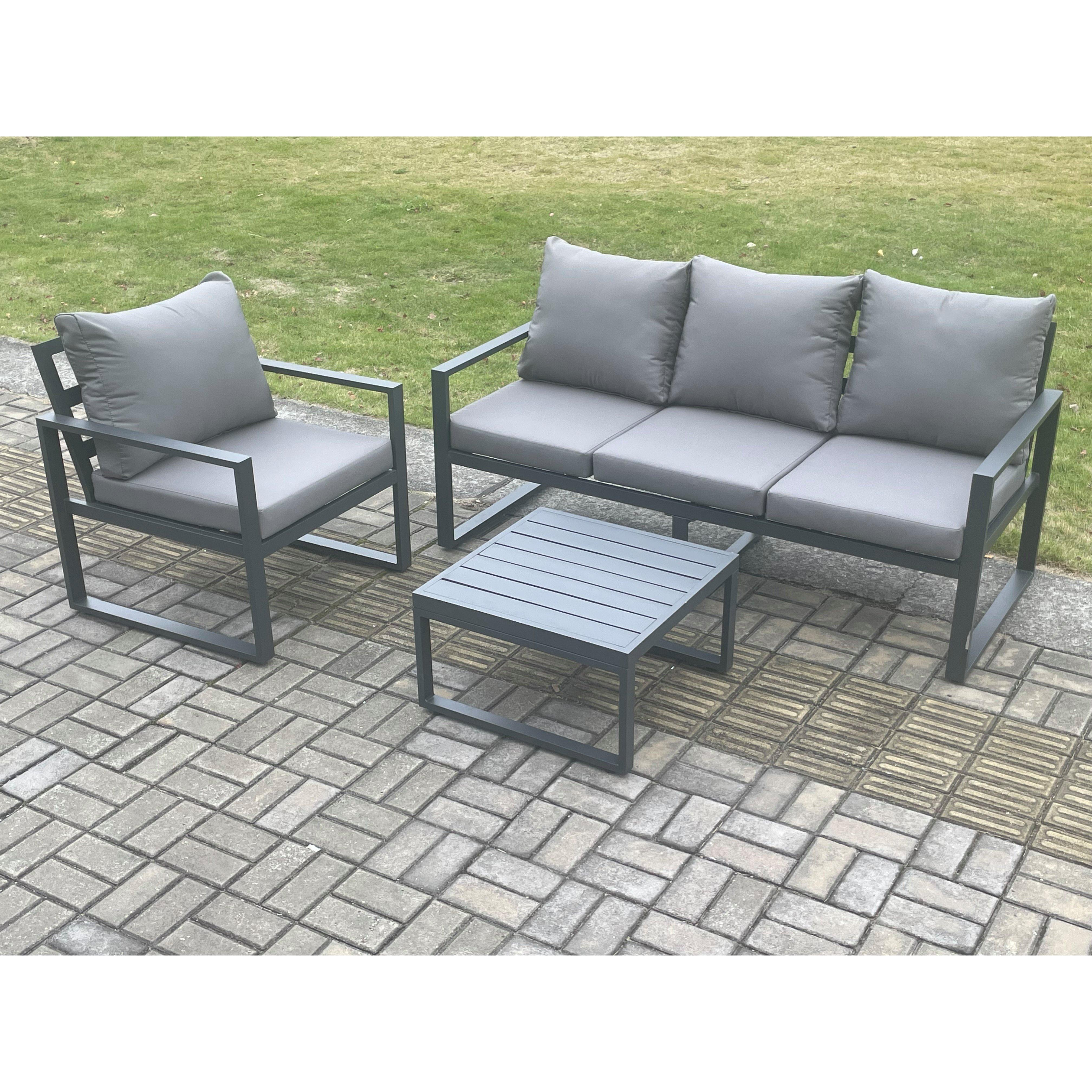 Aluminium Outdoor Garden Furniture Set Lounge Sofa Chairs Square Coffee Table Sets Conservatory Set Dark Grey - image 1