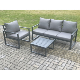 Aluminium Outdoor Garden Furniture Set Lounge Sofa Chairs Square Coffee Table Sets Conservatory Set Dark Grey - thumbnail 1