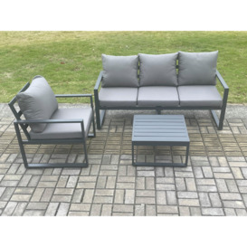 Aluminium Outdoor Garden Furniture Set Lounge Sofa Chairs Square Coffee Table Sets Conservatory Set Dark Grey - thumbnail 2