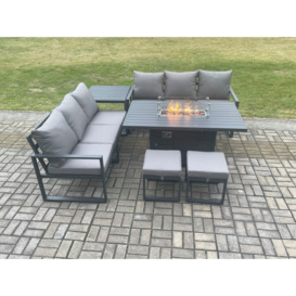 Aluminium 8 Seater Outdoor Garden Furniture Lounge Sofa Set Gas Fire Pit Dining Table with 2 Small Footstools - thumbnail 2