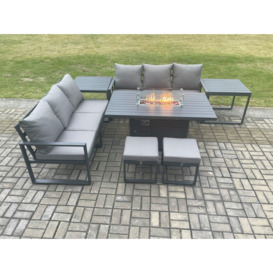 Aluminium 8 Seater Outdoor Garden Furniture Lounge Sofa Set Gas Fire Pit Dining Table with 2 Small Footstools 2 Side Tables Dark Grey - thumbnail 2