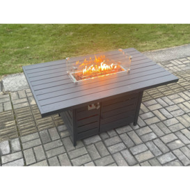 Aluminium Outdoor Garden Furniture Set Patio Lounge Sofa Gas Fire Pit Dining Table Set with 2 Big Footstools Dark Grey - thumbnail 3