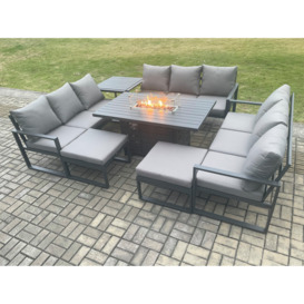 Aluminium 11 Seater Garden Furniture Outdoor Set Patio Lounge Sofa Gas Fire Pit Dining Table Set with 2 Big Footstools Side Table - thumbnail 2