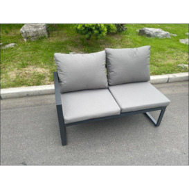 Aluminium 10 Seater Patio Outdoor Garden Furniture Lounge Corner Sofa Set with Oblong Coffee Table 2 Big Footstools Dark Grey - thumbnail 3