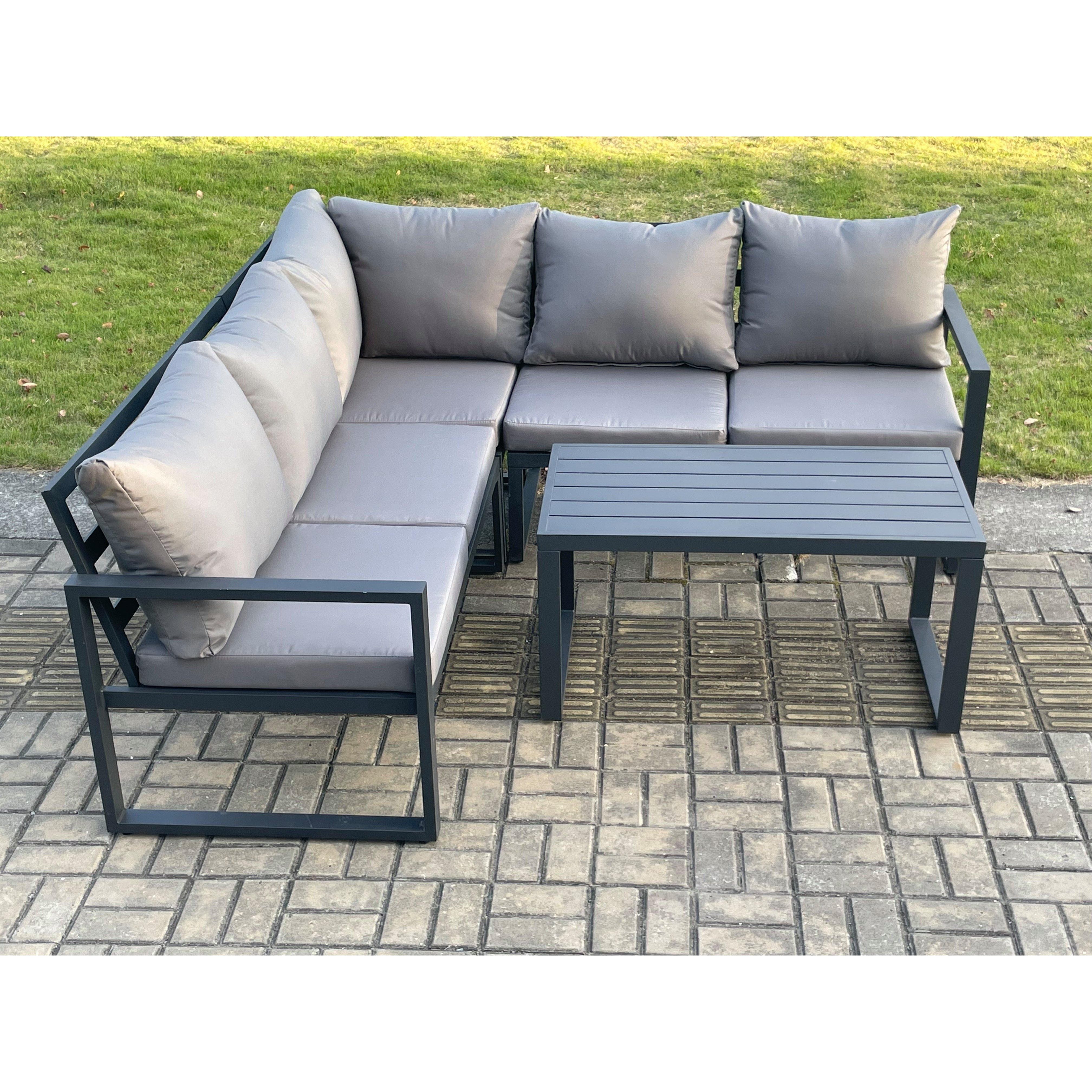 Aluminium Outdoor Garden Furniture Set Lounge Sofa Coffee Table Sets Indoor Conservatory Set Dark Grey - image 1