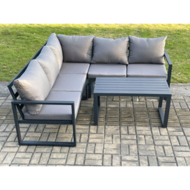 Aluminium Outdoor Garden Furniture Set Lounge Sofa Coffee Table Sets Indoor Conservatory Set Dark Grey - thumbnail 1