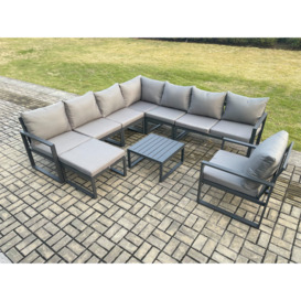 Outdoor Garden Furniture Patio Lounge Corner Sofa Aluminium Set with Square Coffee Table Big Footstool Chair Dark Grey - thumbnail 1