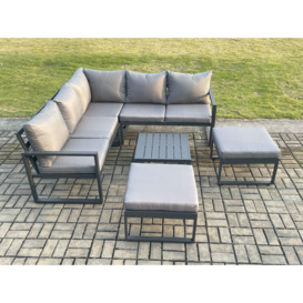 Outdoor Garden Furniture Set Aluminium Lounge Sofa Square Coffee Table Sets with 2 Big Footstool Dark Grey - thumbnail 3
