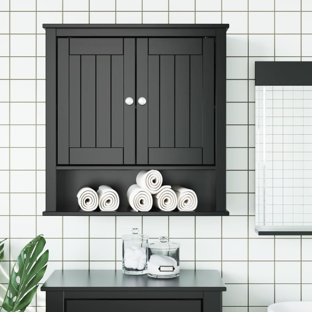 Bathroom Wall Cabinet BERG Black 69.5x27x71.5 cm Solid Wood - image 1