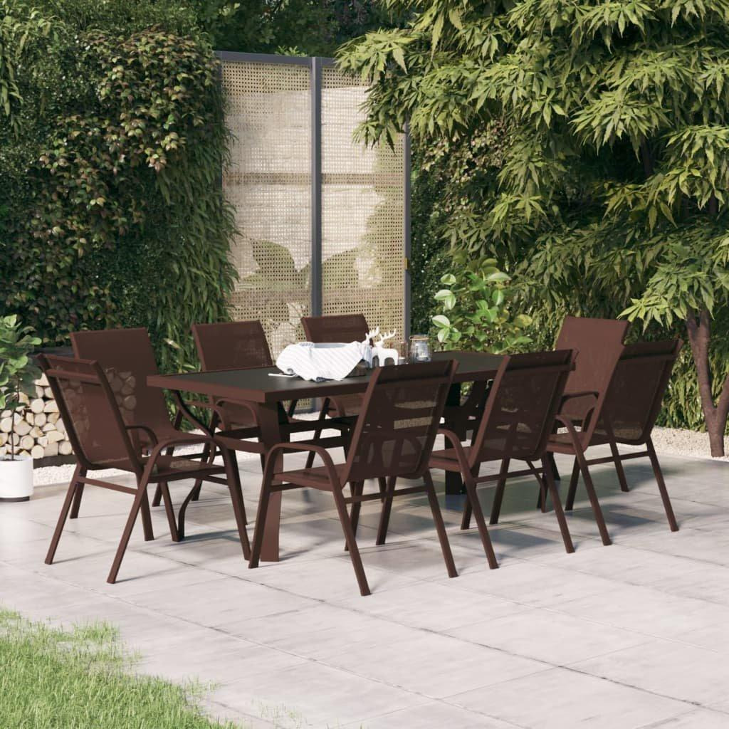9 Piece Garden Dining Set Brown and Black - image 1