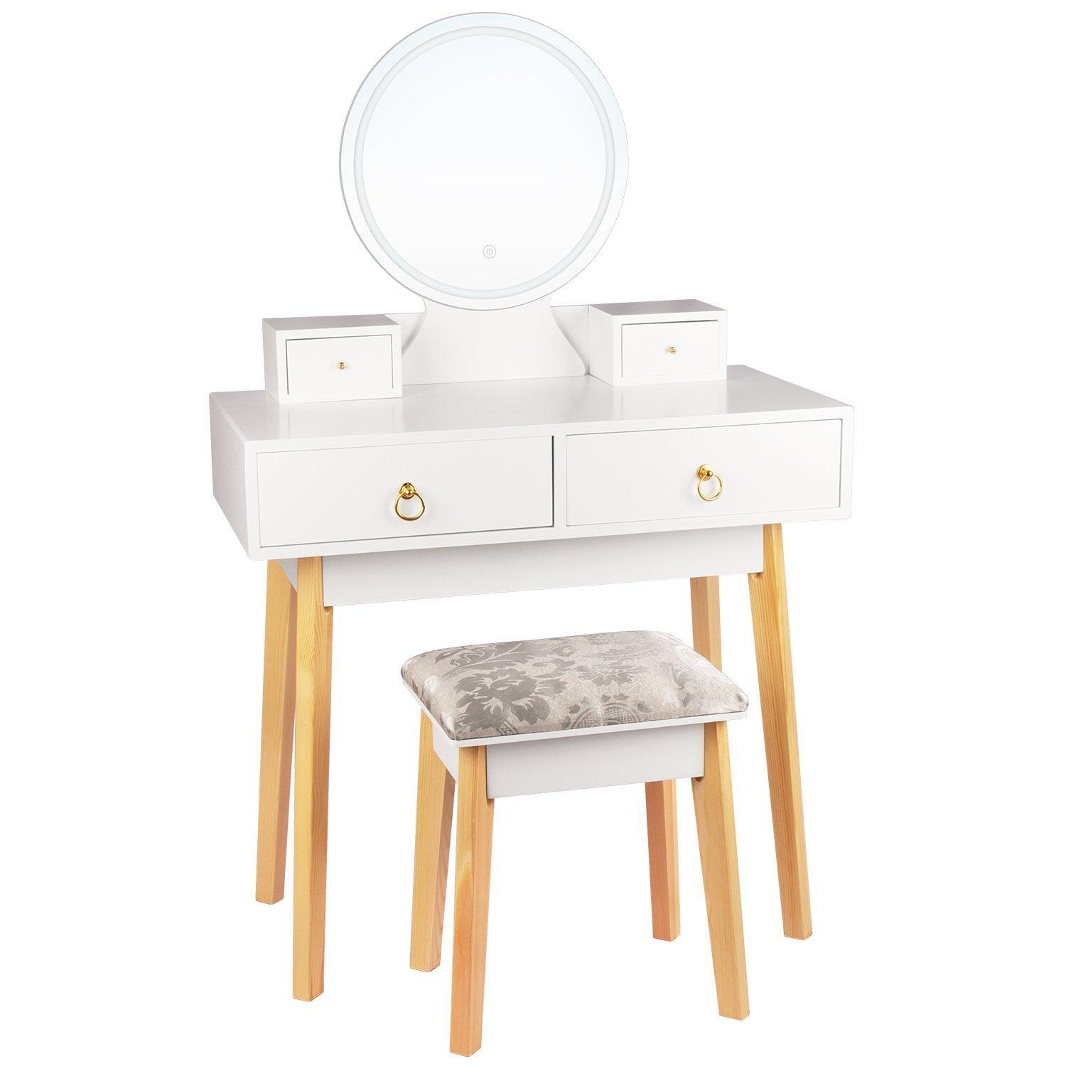 Dressing Table with Mirror LED Light Adjustanble Brightness Makeup Table Stool Set - image 1