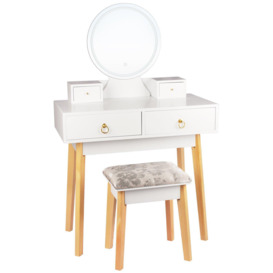 Dressing Table with Mirror LED Light Adjustanble Brightness Makeup Table Stool Set