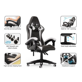 Gaming Chair Office Chair with Lumbar Support Flip Up Arms Headrest Swivel Rolling Adjustable PU Leather Racing Computer Chair - thumbnail 3